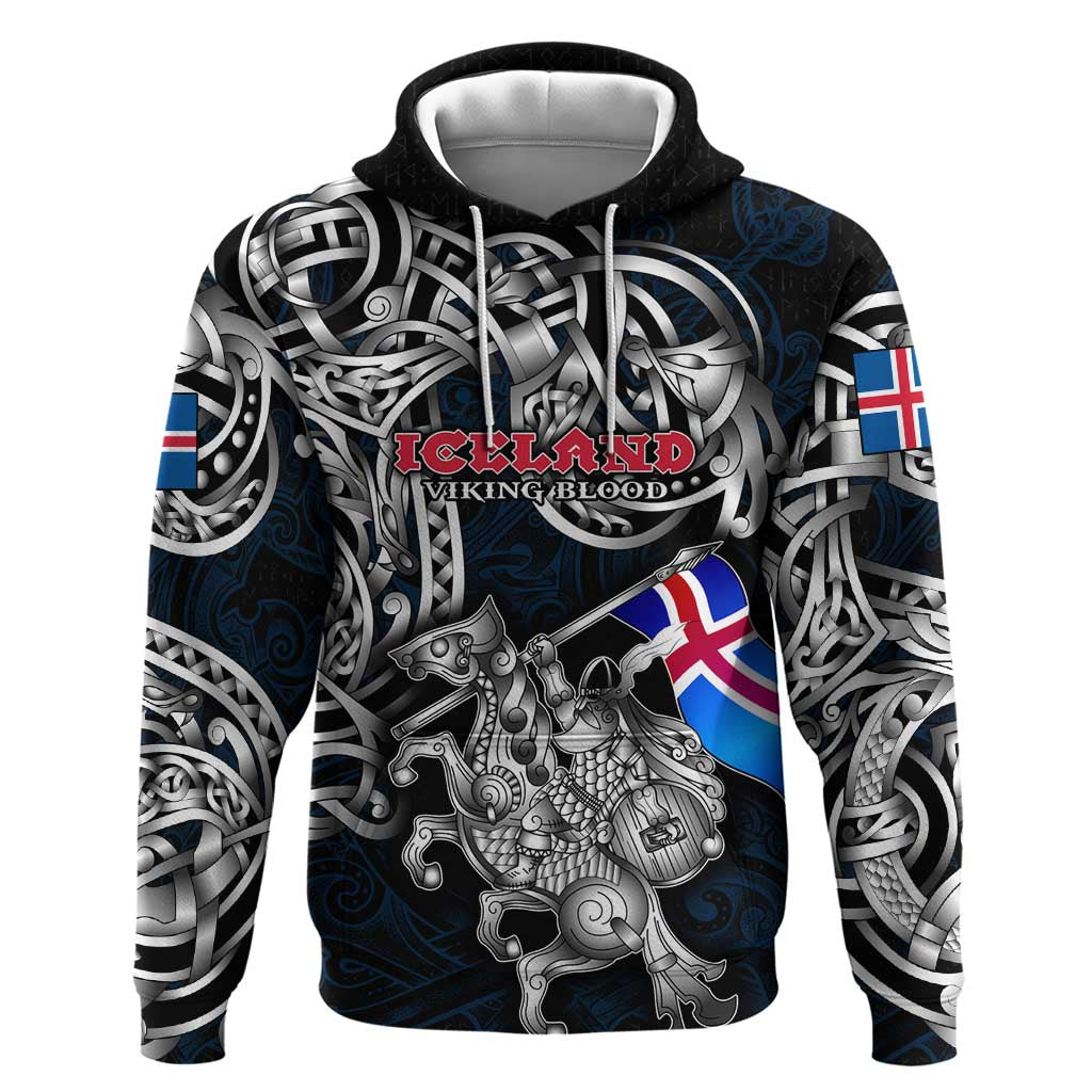 Personalized Iceland Viking Blood Hoodie Nordic Runes and Shield of Ancestry in Tribal Knotwork DT02