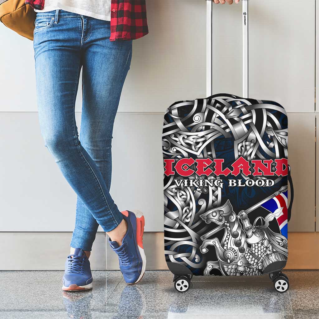 Iceland Viking Blood Luggage Cover Nordic Runes and Shield of Ancestry in Tribal Knotwork DT02