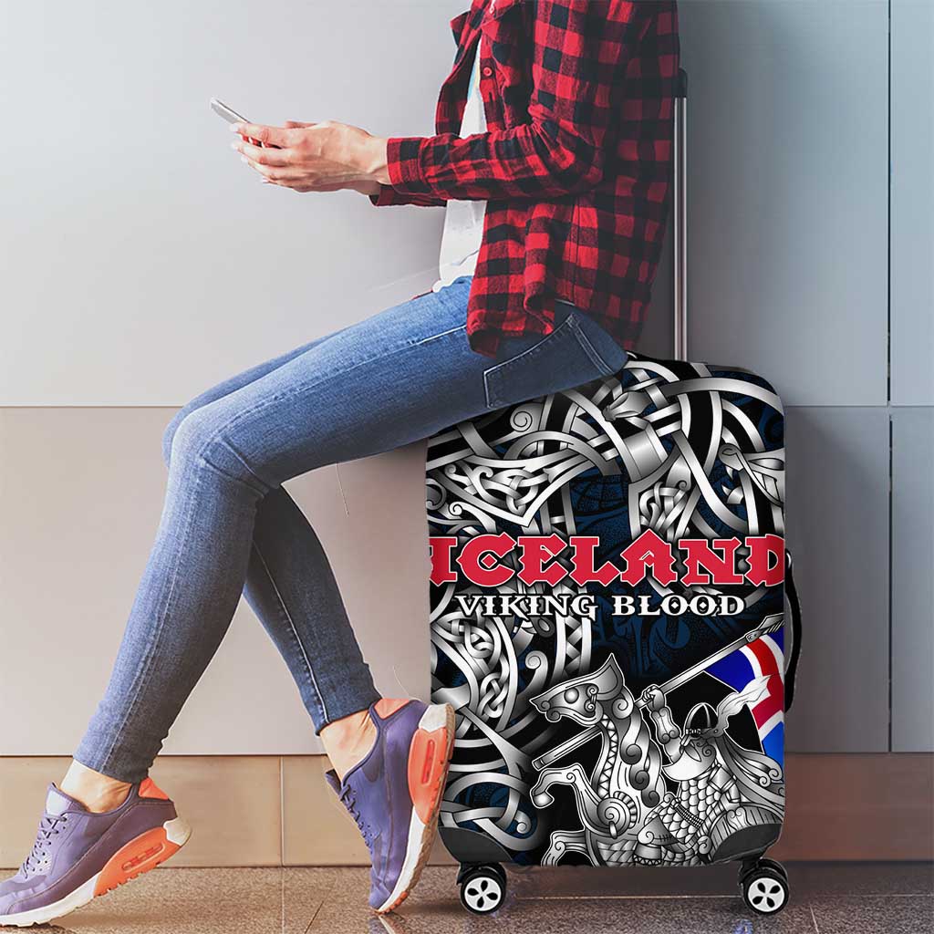 Iceland Viking Blood Luggage Cover Nordic Runes and Shield of Ancestry in Tribal Knotwork DT02