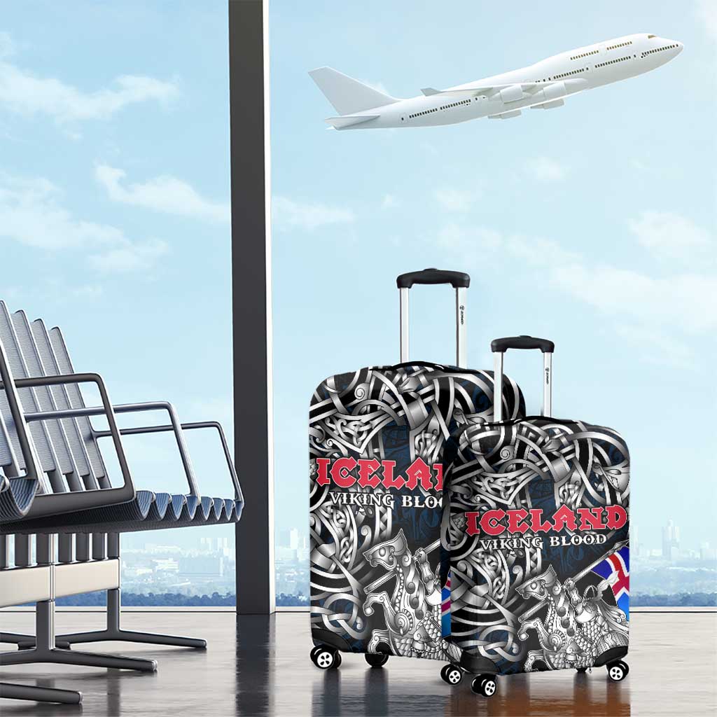 Iceland Viking Blood Luggage Cover Nordic Runes and Shield of Ancestry in Tribal Knotwork DT02