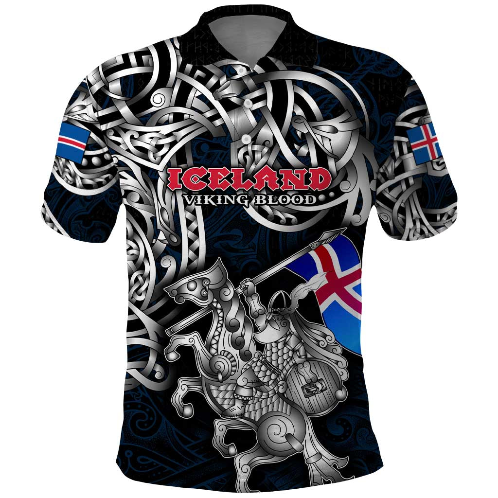 Personalized Iceland Viking Blood Polo Shirt Nordic Runes and Shield of Ancestry in Tribal Knotwork DT02