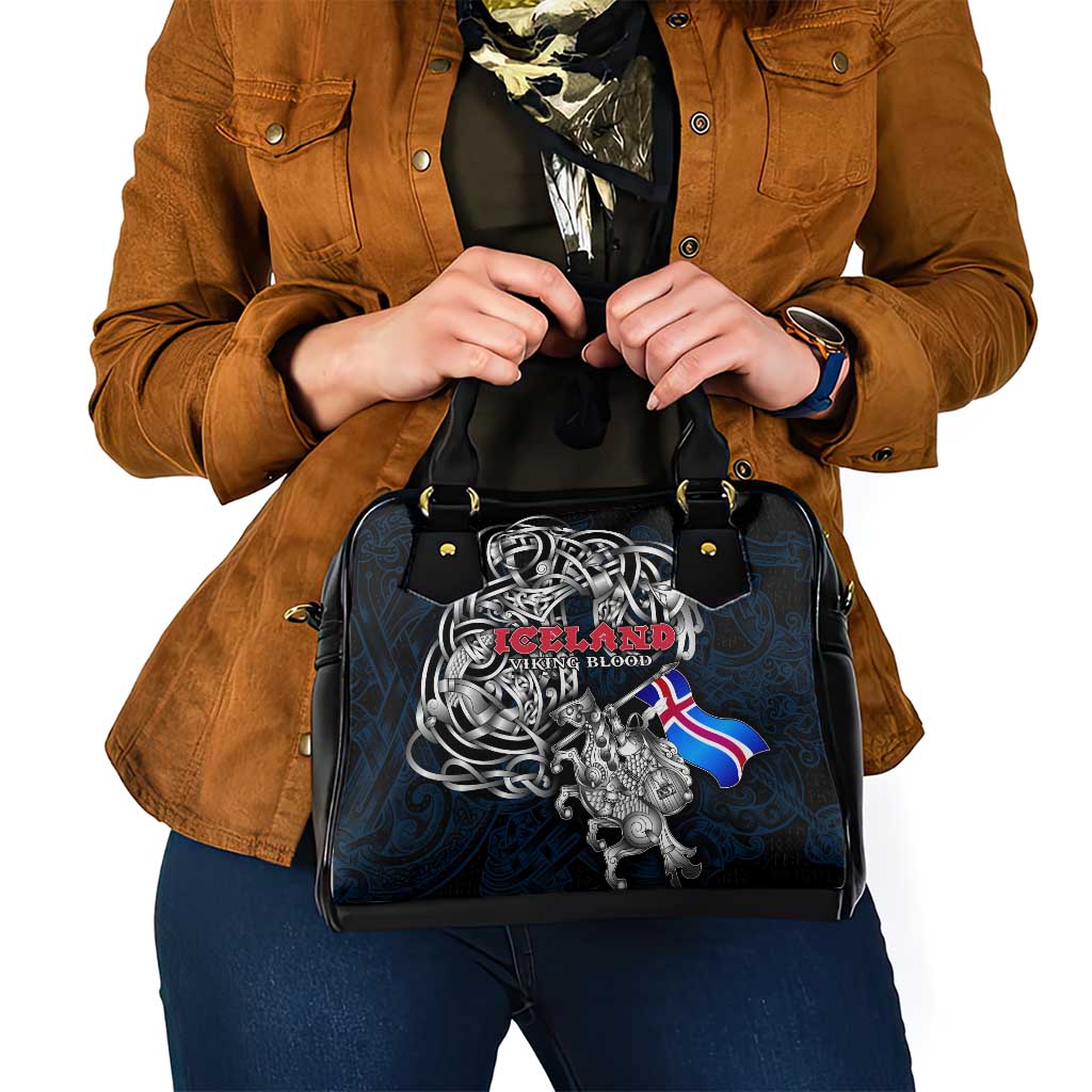 Iceland Viking Blood Shoulder Handbag Nordic Runes and Shield of Ancestry in Tribal Knotwork DT02