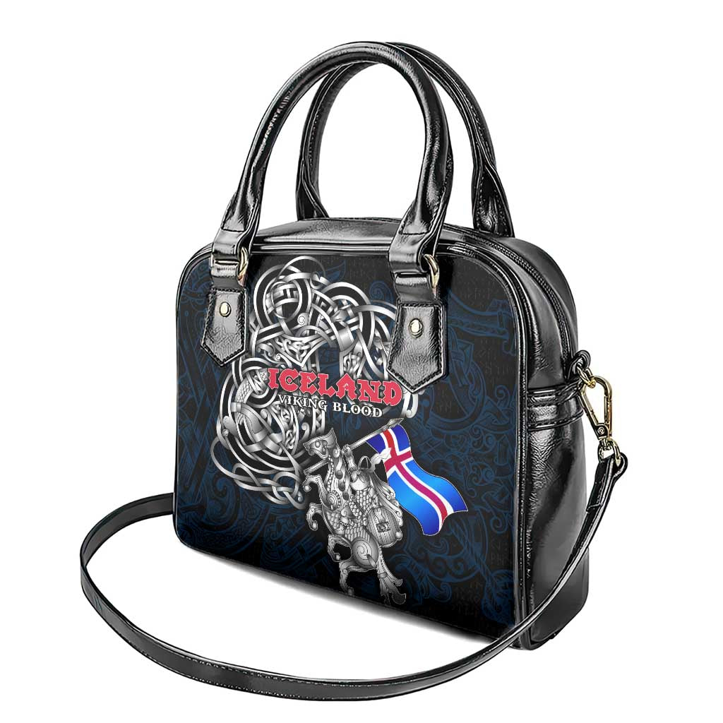 Iceland Viking Blood Shoulder Handbag Nordic Runes and Shield of Ancestry in Tribal Knotwork DT02