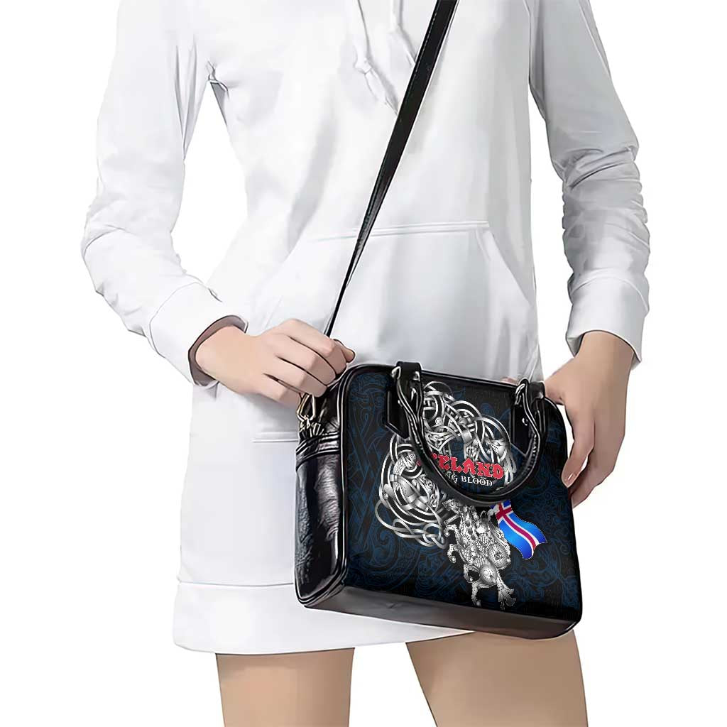 Iceland Viking Blood Shoulder Handbag Nordic Runes and Shield of Ancestry in Tribal Knotwork DT02