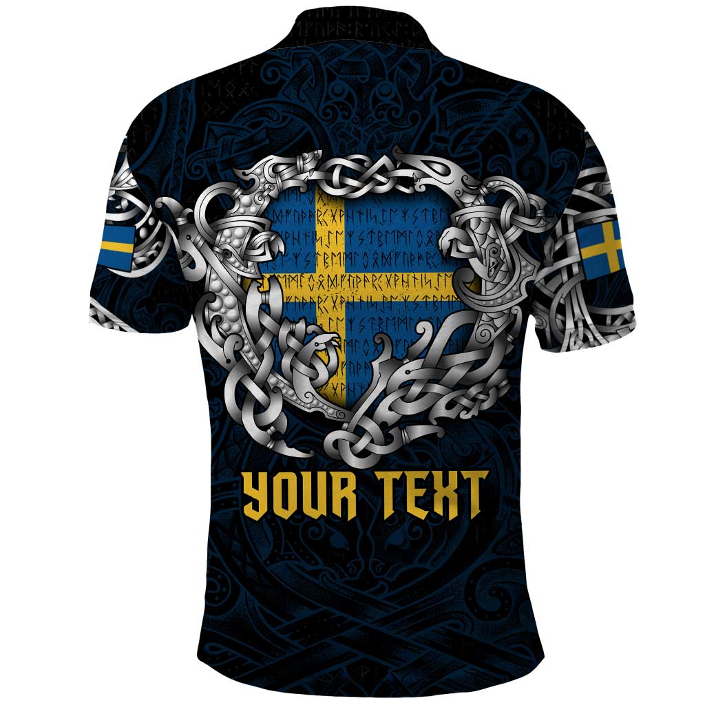 Personalized Sweden Viking Blood Polo Shirt Nordic Runes and Shield of Ancestry in Tribal Knotwork DT02