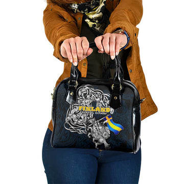 Sweden Viking Blood Shoulder Handbag Nordic Runes and Shield of Ancestry in Tribal Knotwork DT02