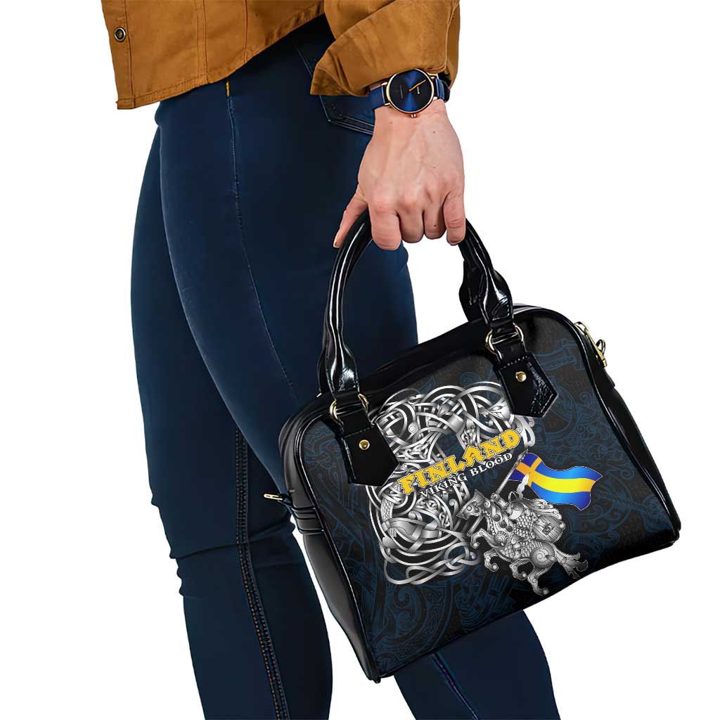 Sweden Viking Blood Shoulder Handbag Nordic Runes and Shield of Ancestry in Tribal Knotwork DT02