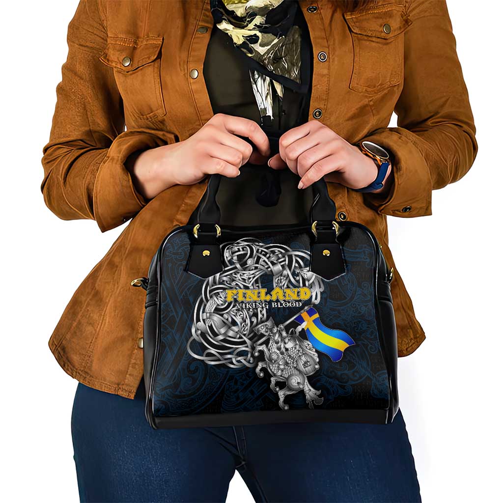 Sweden Viking Blood Shoulder Handbag Nordic Runes and Shield of Ancestry in Tribal Knotwork DT02