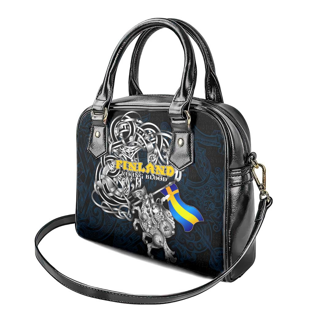 Sweden Viking Blood Shoulder Handbag Nordic Runes and Shield of Ancestry in Tribal Knotwork DT02