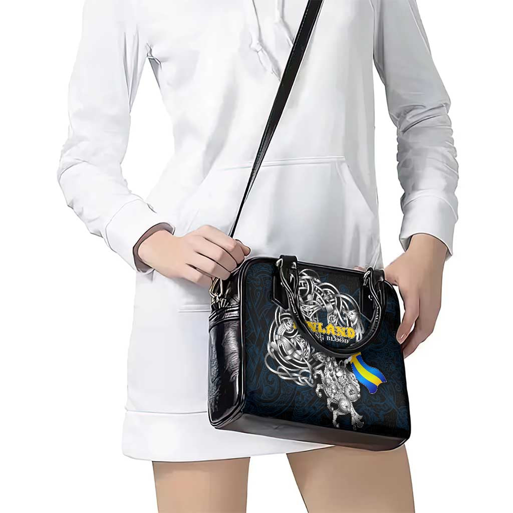 Sweden Viking Blood Shoulder Handbag Nordic Runes and Shield of Ancestry in Tribal Knotwork DT02