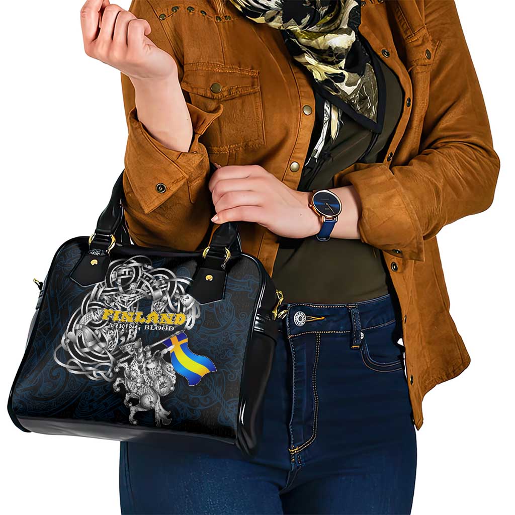 Sweden Viking Blood Shoulder Handbag Nordic Runes and Shield of Ancestry in Tribal Knotwork DT02
