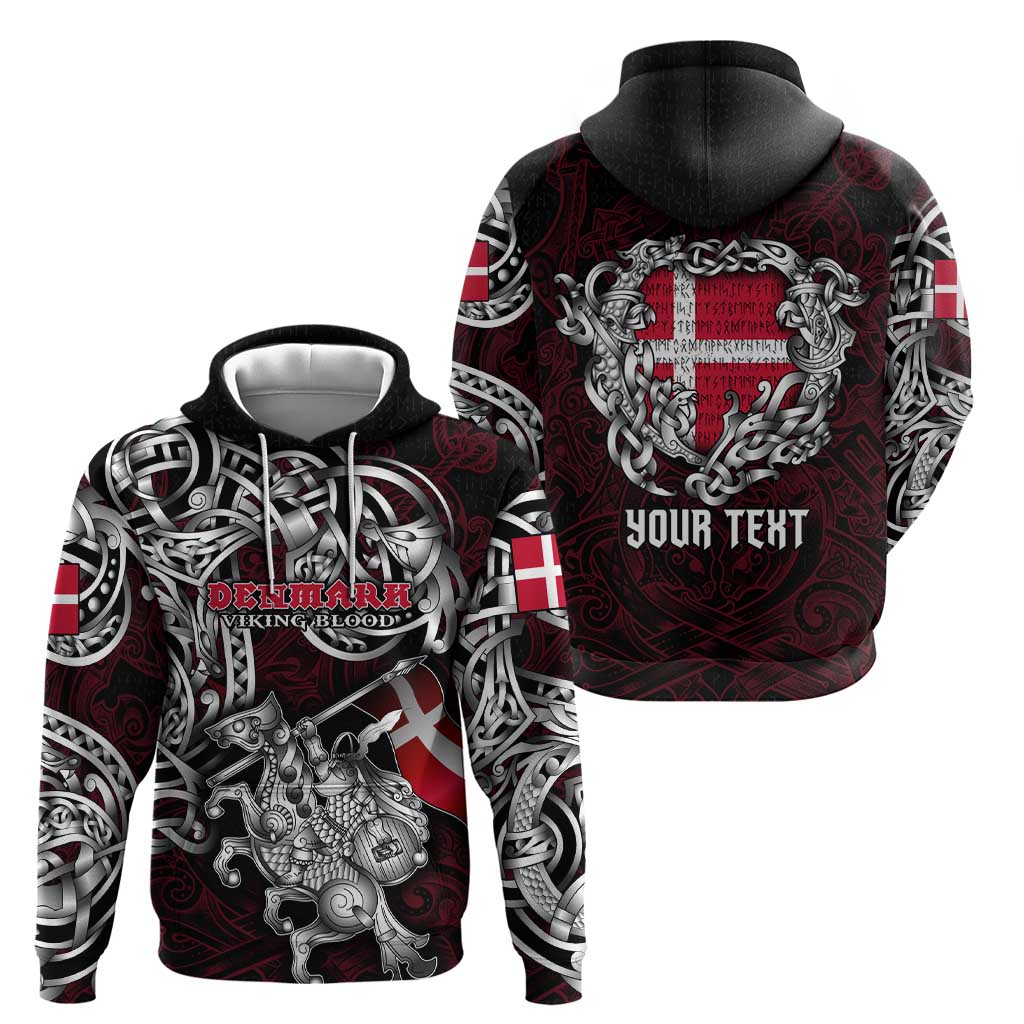 Personalized Denmark Viking Blood Hoodie Nordic Runes and Shield of Ancestry in Tribal Knotwork DT02