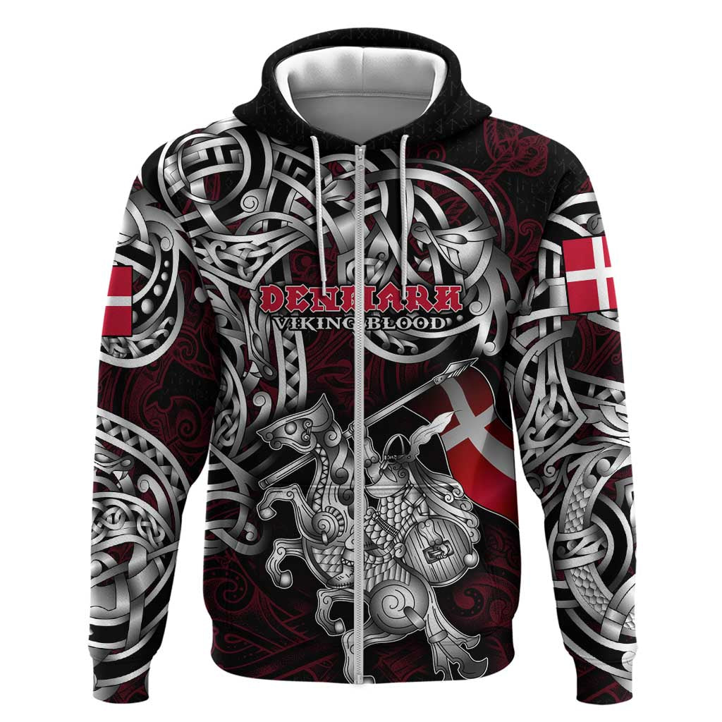 Personalized Denmark Viking Blood Hoodie Nordic Runes and Shield of Ancestry in Tribal Knotwork DT02