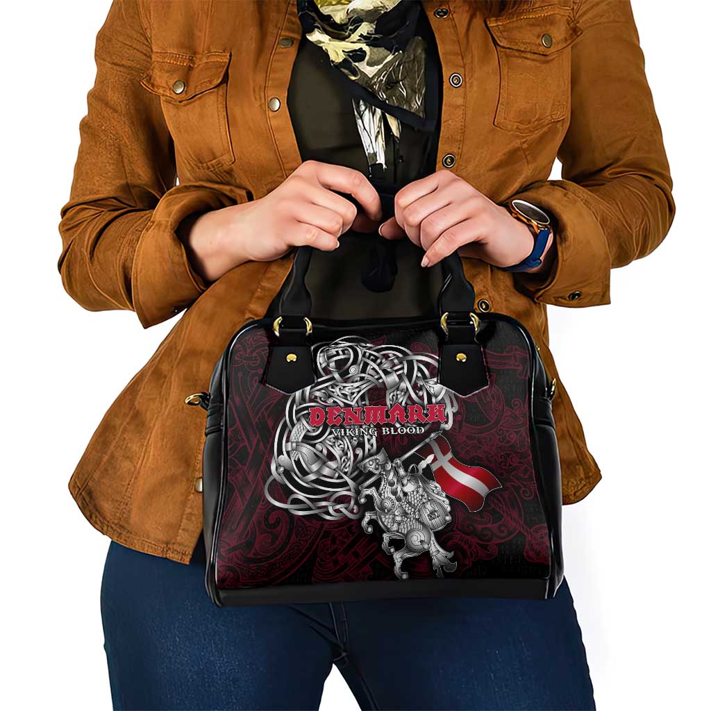 Denmark Viking Blood Shoulder Handbag Nordic Runes and Shield of Ancestry in Tribal Knotwork DT02