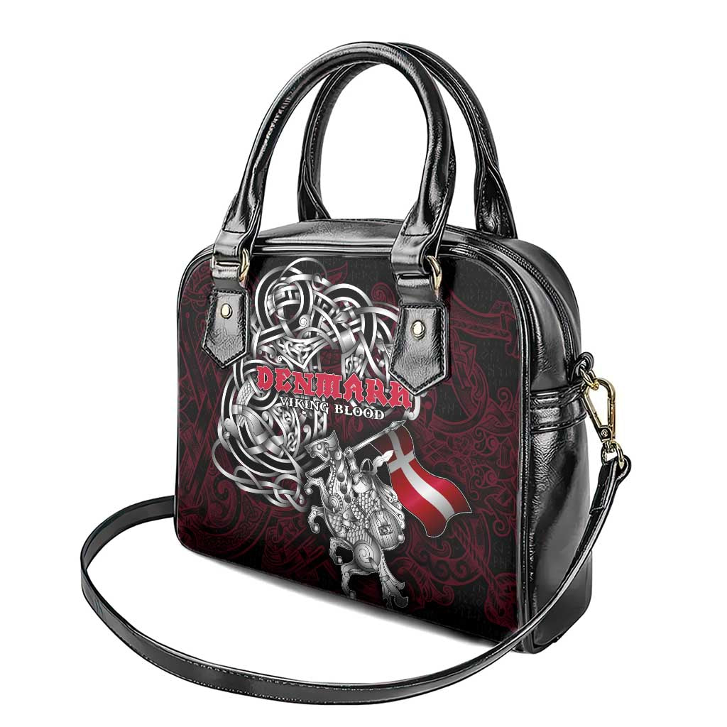 Denmark Viking Blood Shoulder Handbag Nordic Runes and Shield of Ancestry in Tribal Knotwork DT02