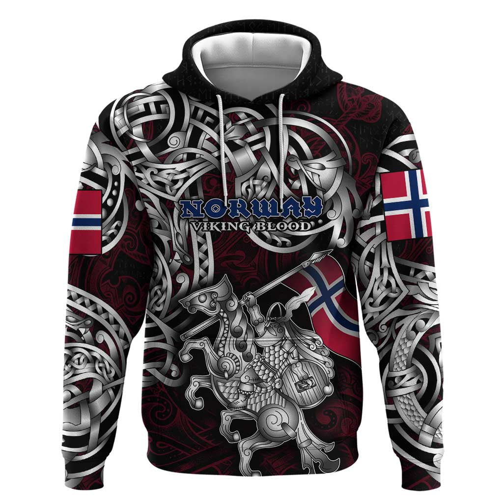 Personalized Norway Viking Blood Hoodie Nordic Runes and Shield of Ancestry in Tribal Knotwork DT02