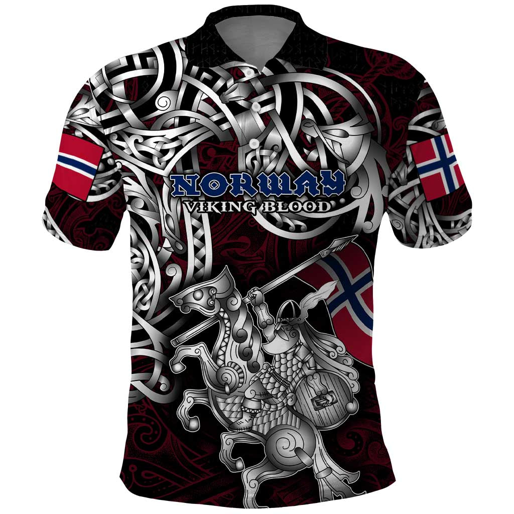 Personalized Norway Viking Blood Polo Shirt Nordic Runes and Shield of Ancestry in Tribal Knotwork DT02