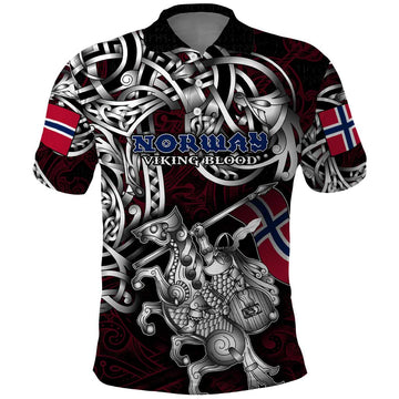 Personalized Norway Viking Blood Polo Shirt Nordic Runes and Shield of Ancestry in Tribal Knotwork DT02
