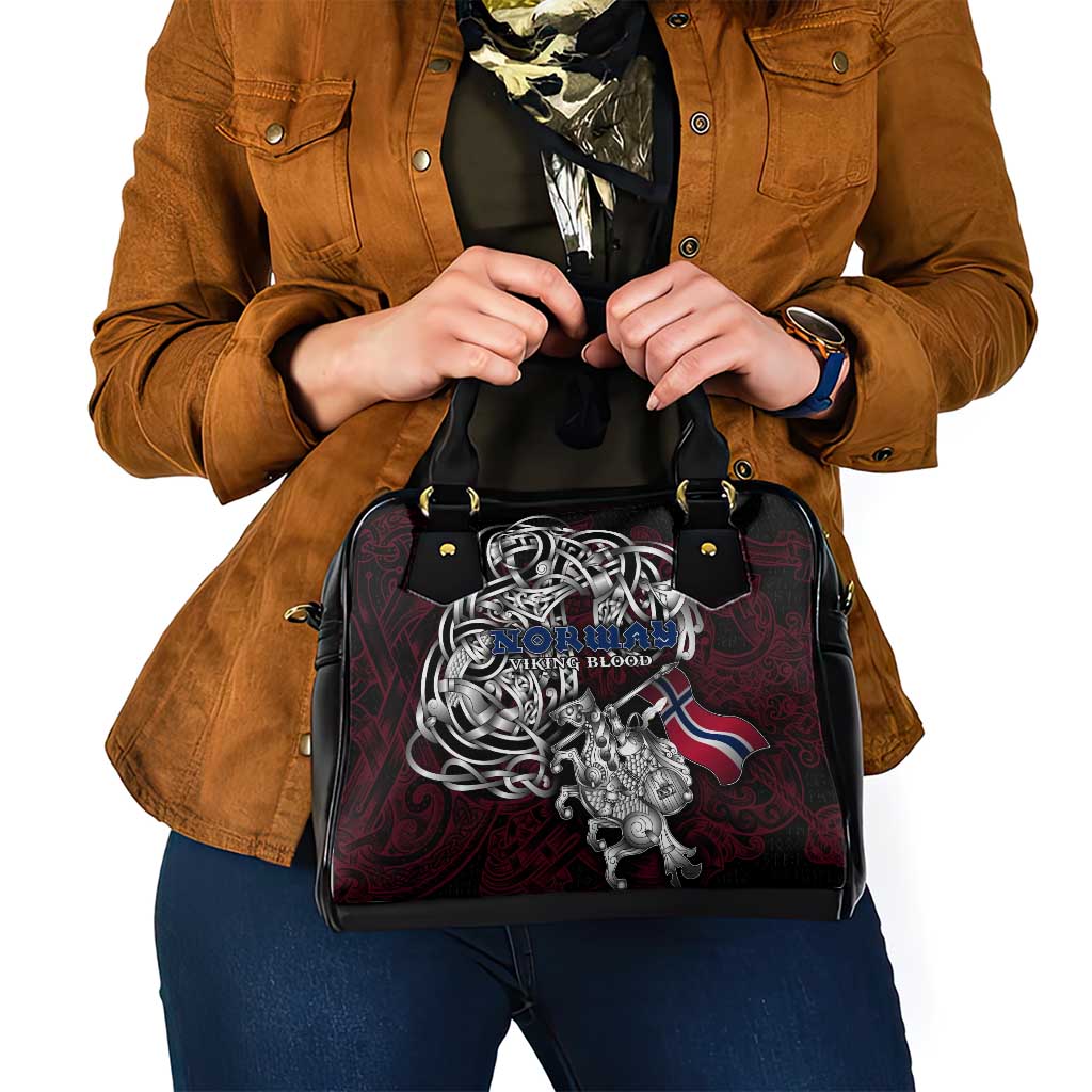 Norway Viking Blood Shoulder Handbag Nordic Runes and Shield of Ancestry in Tribal Knotwork DT02