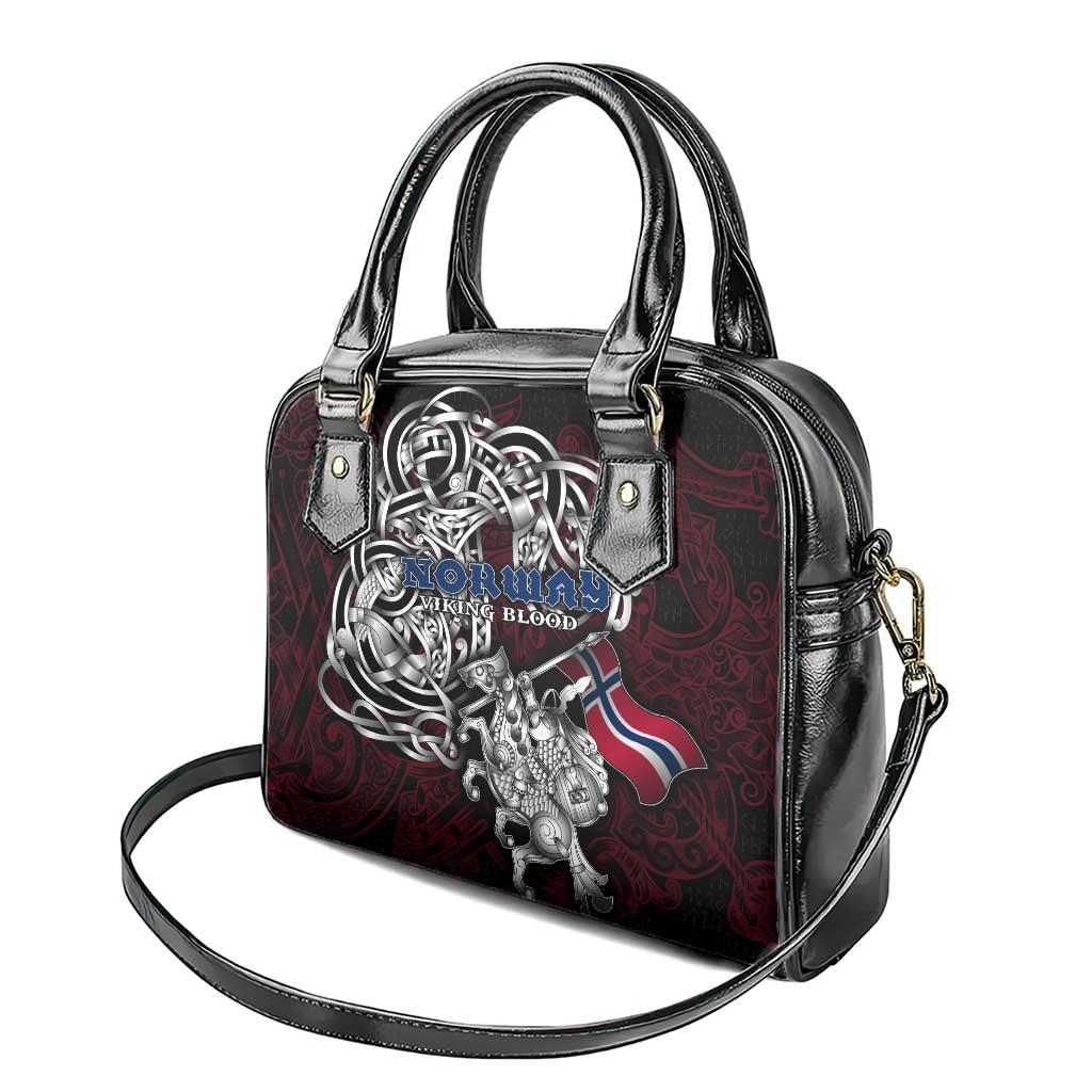 Norway Viking Blood Shoulder Handbag Nordic Runes and Shield of Ancestry in Tribal Knotwork DT02