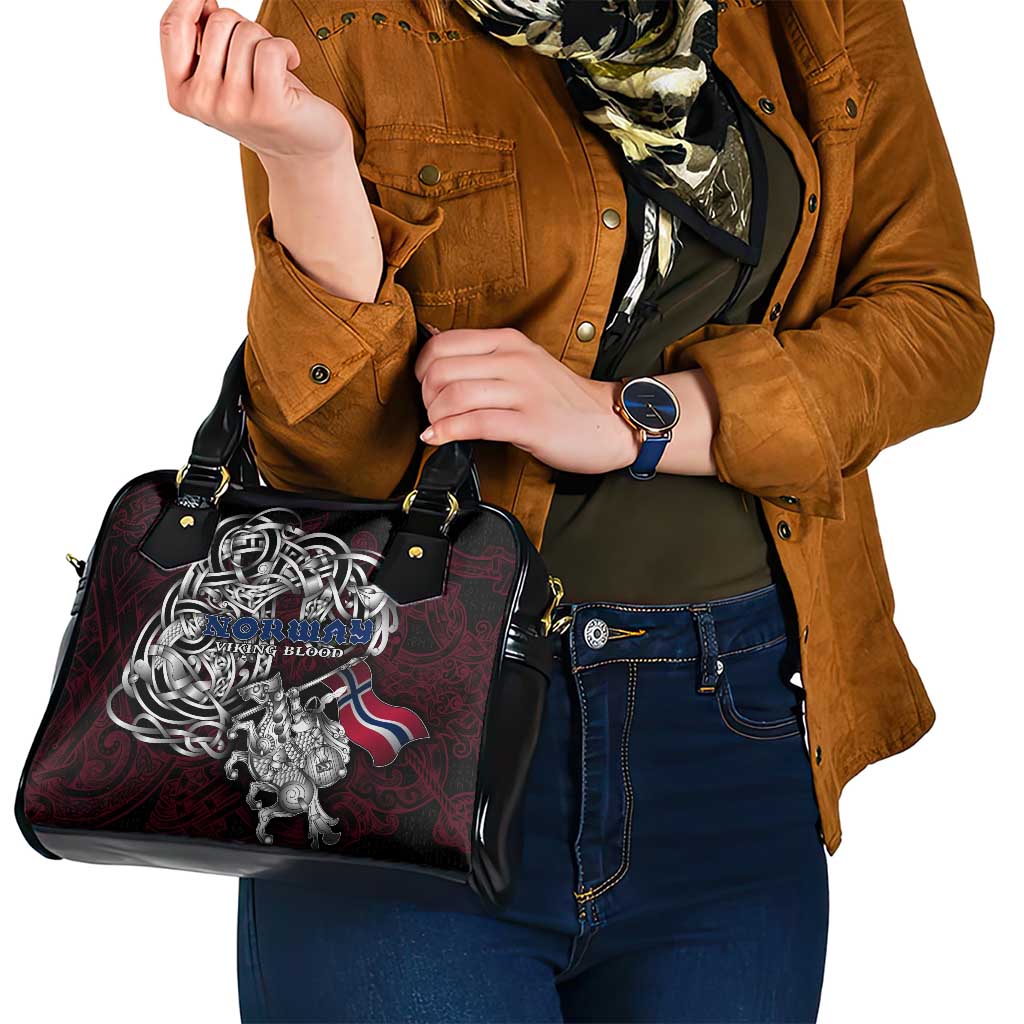 Norway Viking Blood Shoulder Handbag Nordic Runes and Shield of Ancestry in Tribal Knotwork DT02