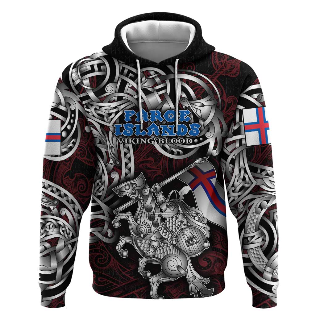 Personalized Faroe Islands Viking Blood Hoodie Nordic Runes and Shield of Ancestry in Tribal Knotwork DT02