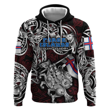 Personalized Faroe Islands Viking Blood Hoodie Nordic Runes and Shield of Ancestry in Tribal Knotwork DT02