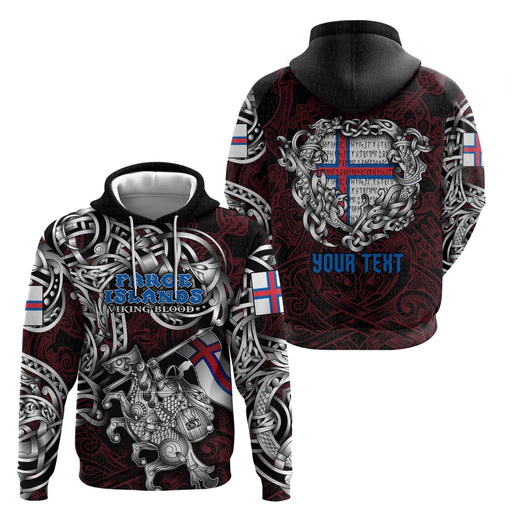 Personalized Faroe Islands Viking Blood Hoodie Nordic Runes and Shield of Ancestry in Tribal Knotwork DT02