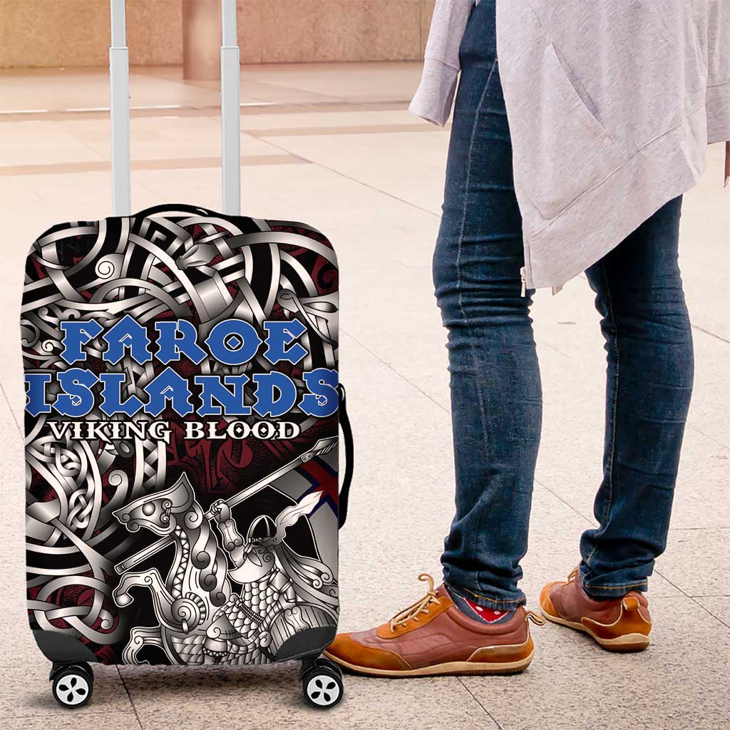 Faroe Islands Viking Blood Luggage Cover Nordic Runes and Shield of Ancestry in Tribal Knotwork DT02