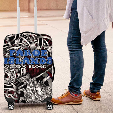 Faroe Islands Viking Blood Luggage Cover Nordic Runes and Shield of Ancestry in Tribal Knotwork DT02