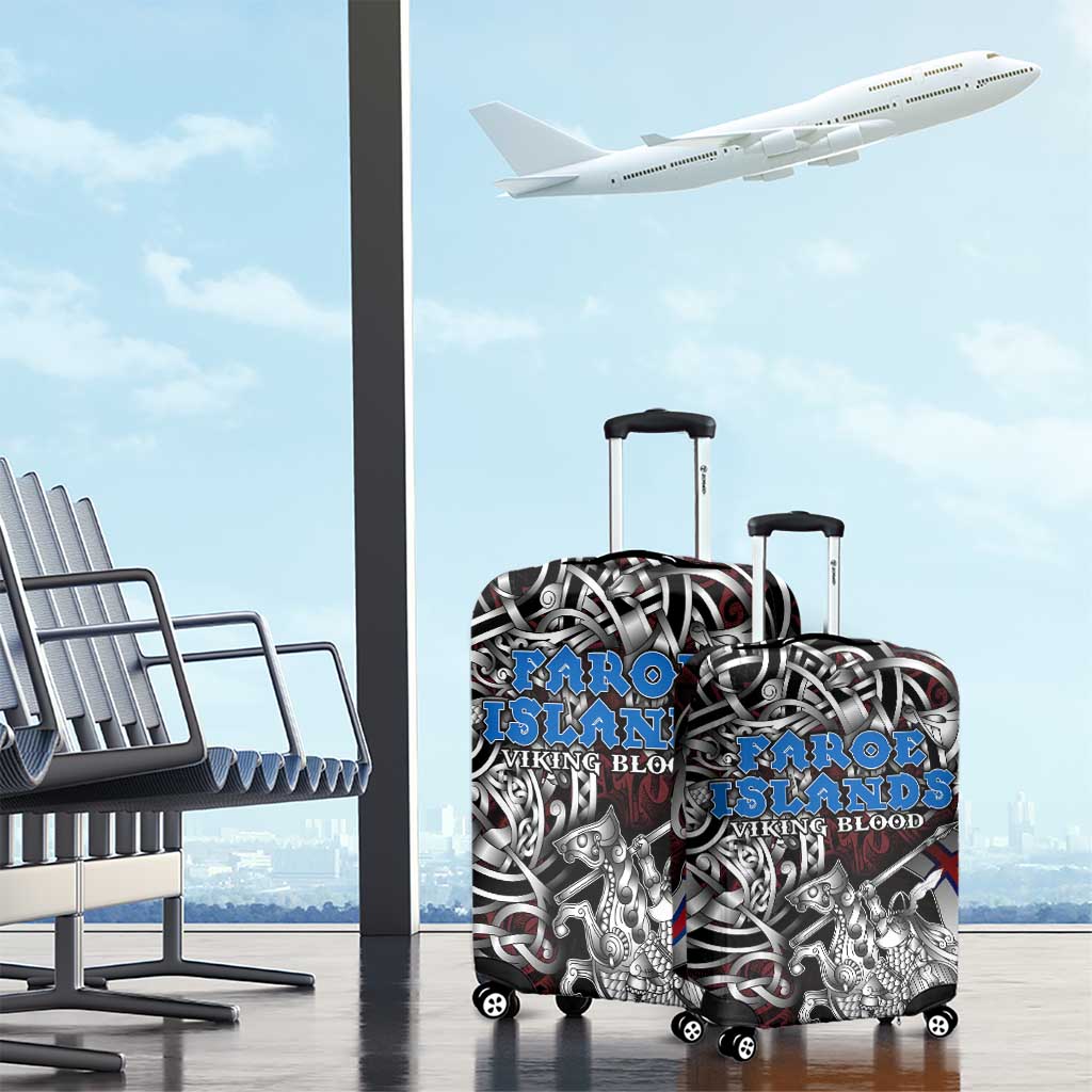 Faroe Islands Viking Blood Luggage Cover Nordic Runes and Shield of Ancestry in Tribal Knotwork DT02