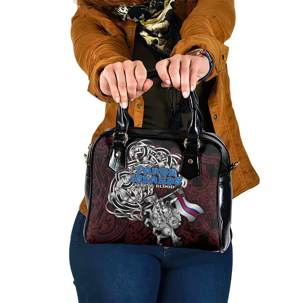 Faroe Islands Viking Blood Shoulder Handbag Nordic Runes and Shield of Ancestry in Tribal Knotwork DT02