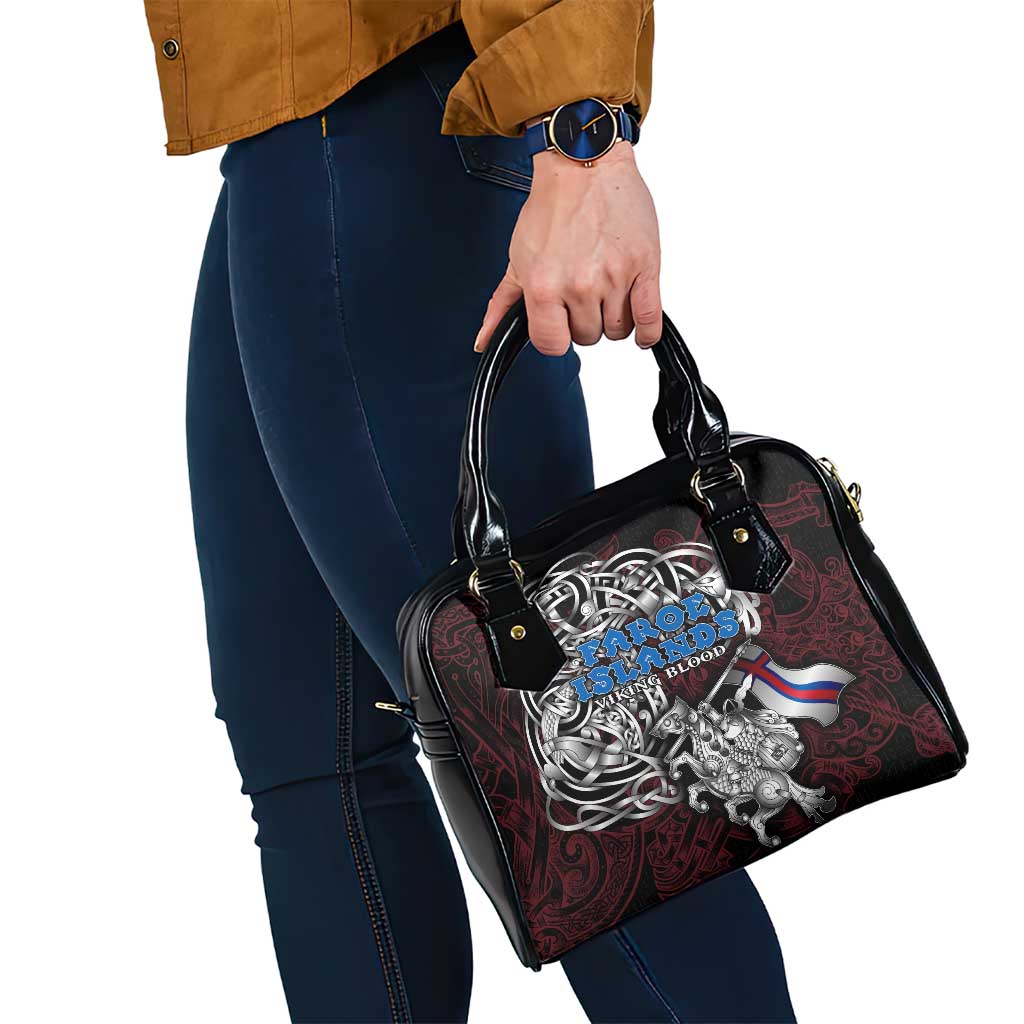 Faroe Islands Viking Blood Shoulder Handbag Nordic Runes and Shield of Ancestry in Tribal Knotwork DT02