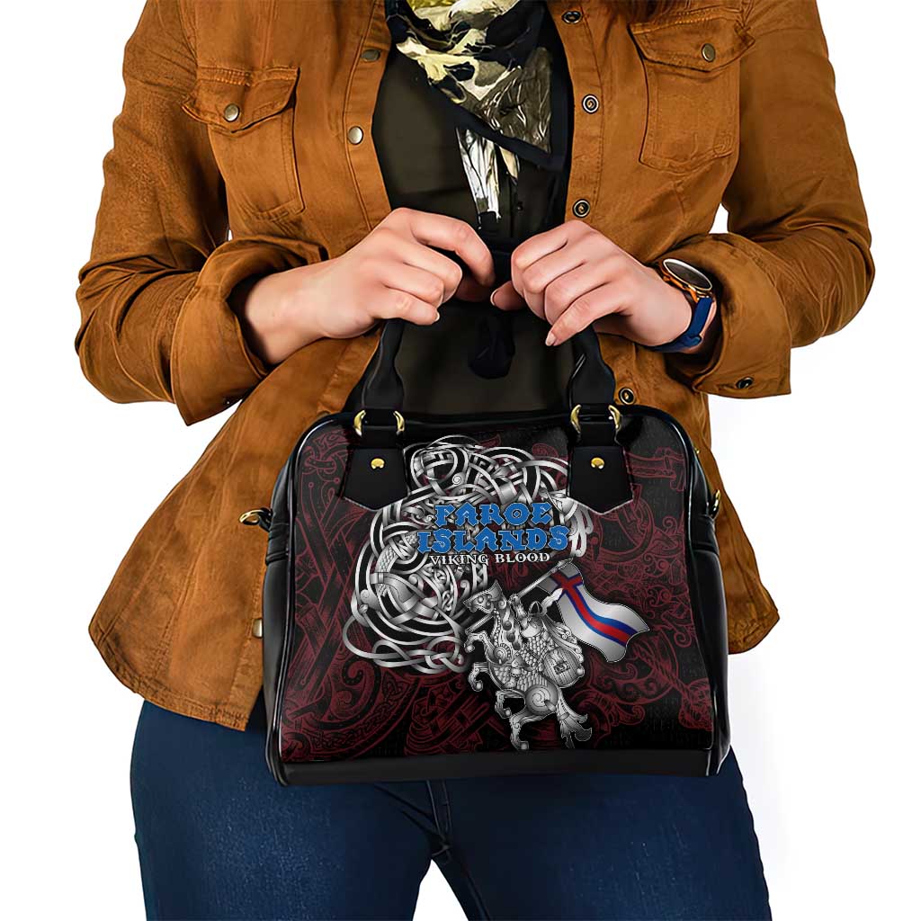 Faroe Islands Viking Blood Shoulder Handbag Nordic Runes and Shield of Ancestry in Tribal Knotwork DT02