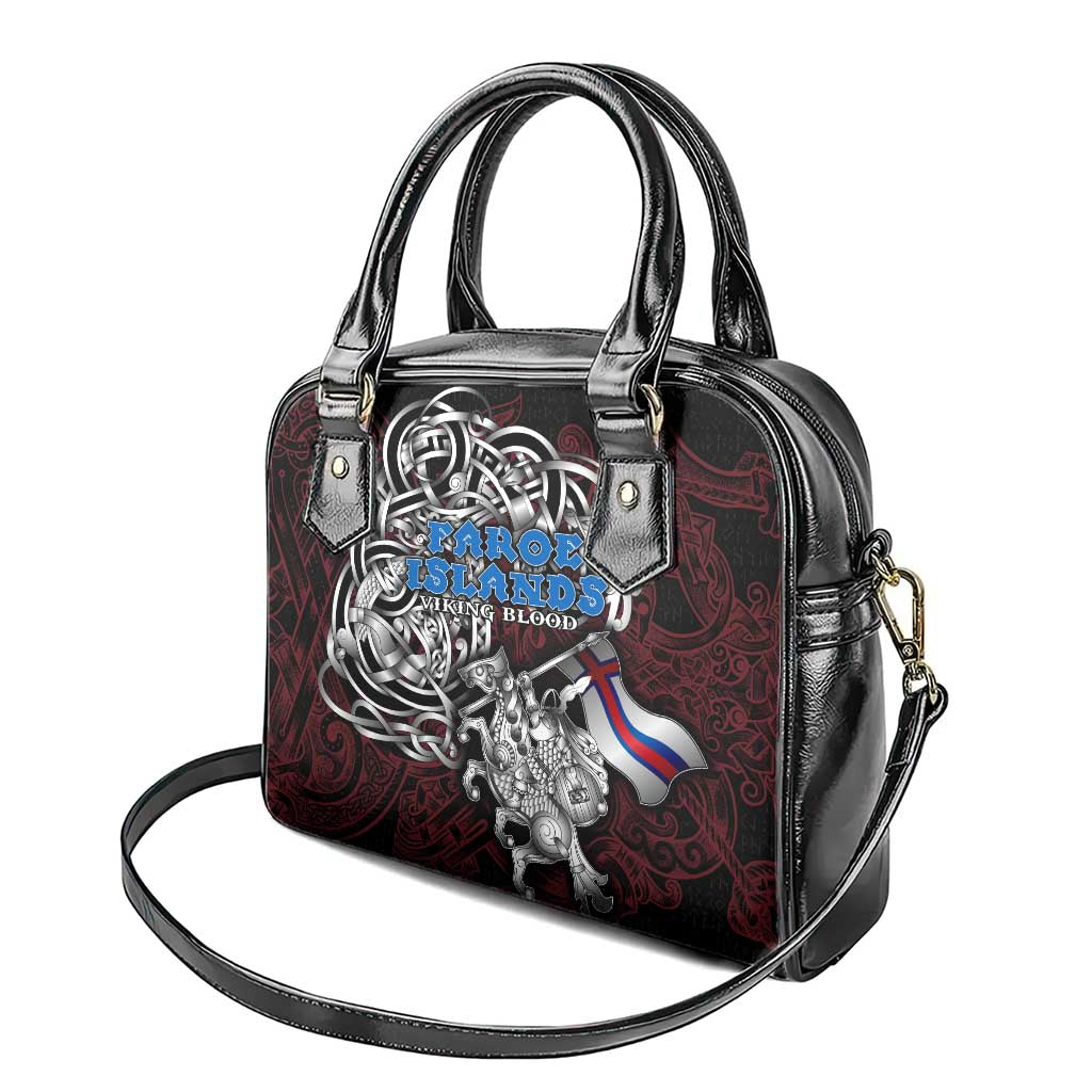 Faroe Islands Viking Blood Shoulder Handbag Nordic Runes and Shield of Ancestry in Tribal Knotwork DT02
