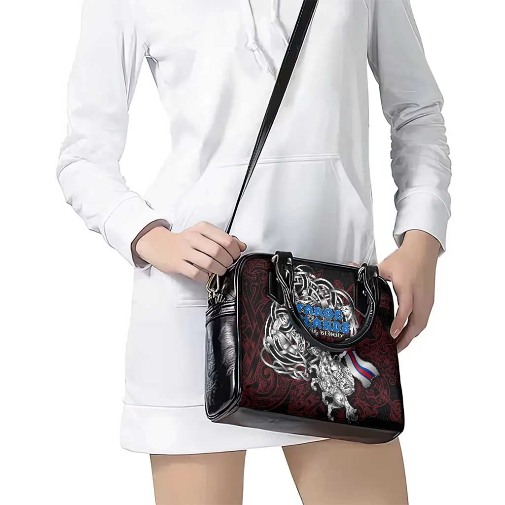 Faroe Islands Viking Blood Shoulder Handbag Nordic Runes and Shield of Ancestry in Tribal Knotwork DT02