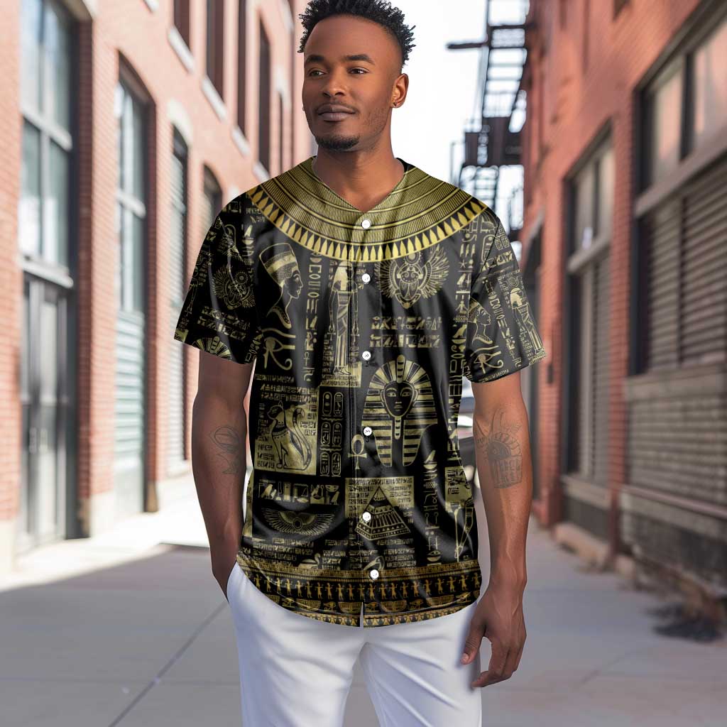Egypt Pharaoh Baseball Jersey Egyptian Hieroglyphs and Symbols DT02