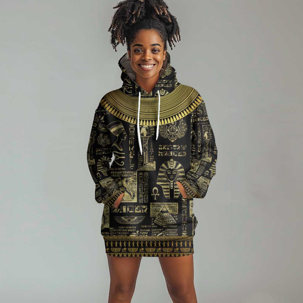 Egypt Pharaoh Hoodie Dress Egyptian Hieroglyphs and Symbols DT02