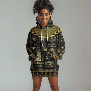 Egypt Pharaoh Hoodie Dress Egyptian Hieroglyphs and Symbols DT02