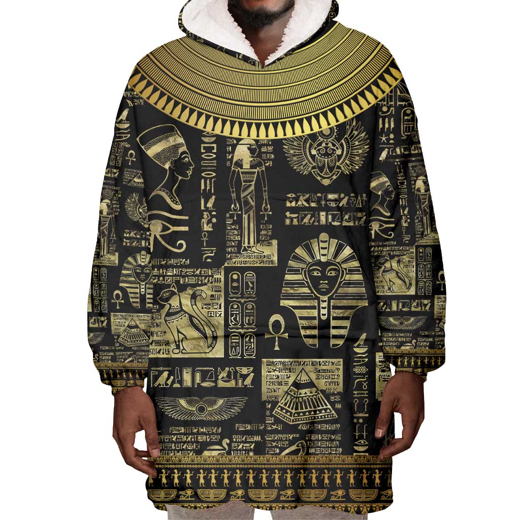 Egypt Pharaoh Wearable Blanket Hoodie Egyptian Hieroglyphs and Symbols DT02