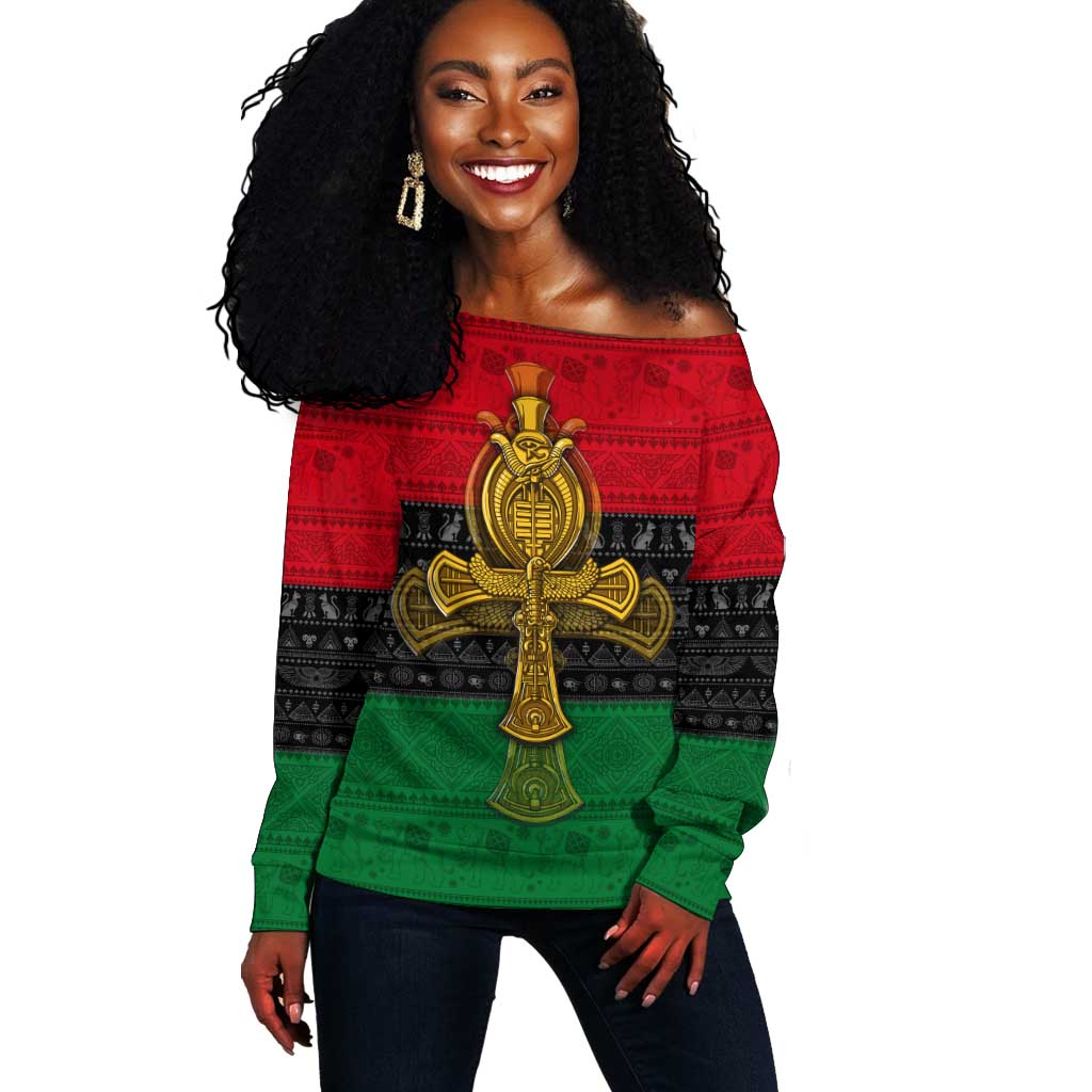 Pan African Ankh Off Shoulder Sweater DT02