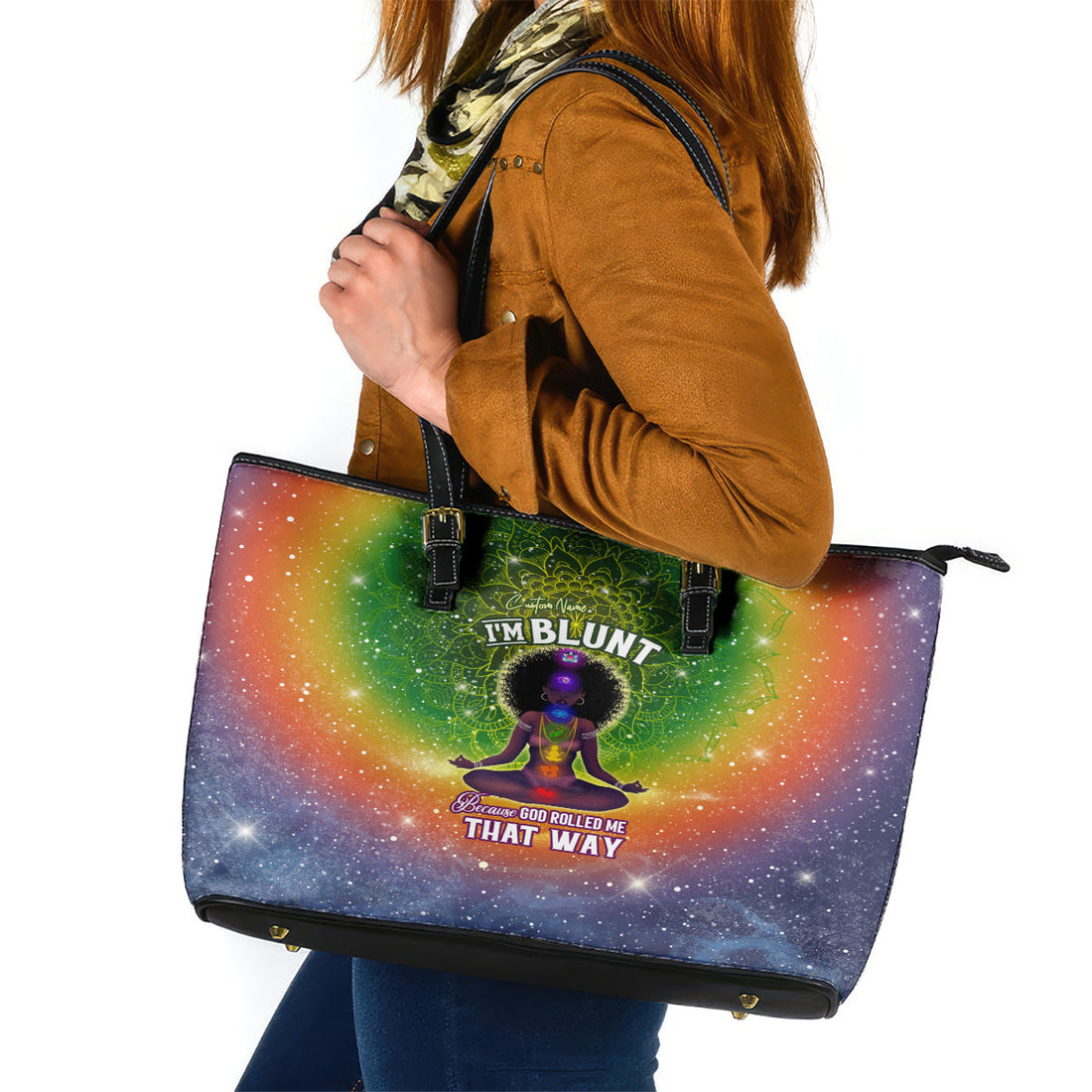 I'm Blunt African Leather Tote Bag Black Women Mandala DT02