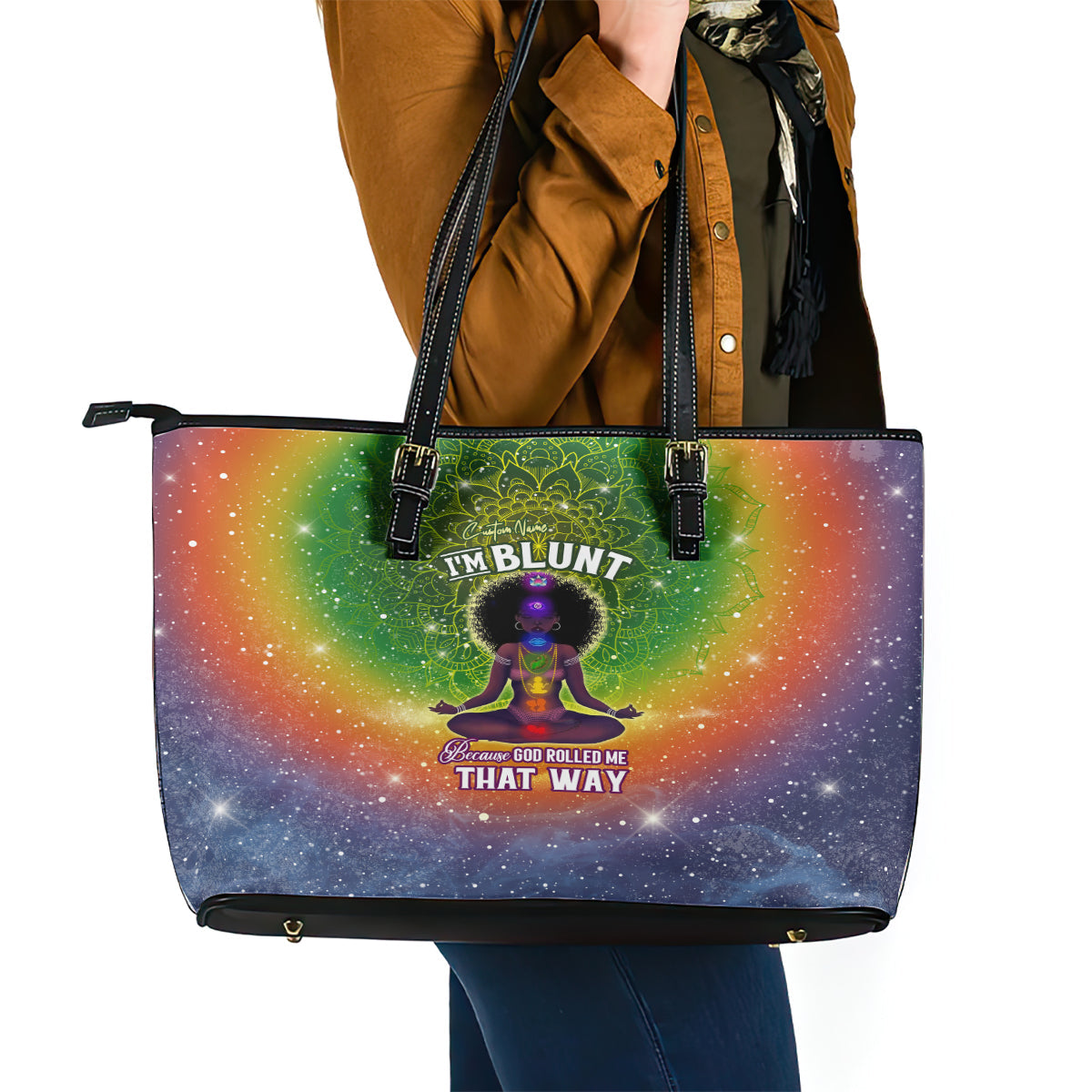 I'm Blunt African Leather Tote Bag Black Women Mandala DT02