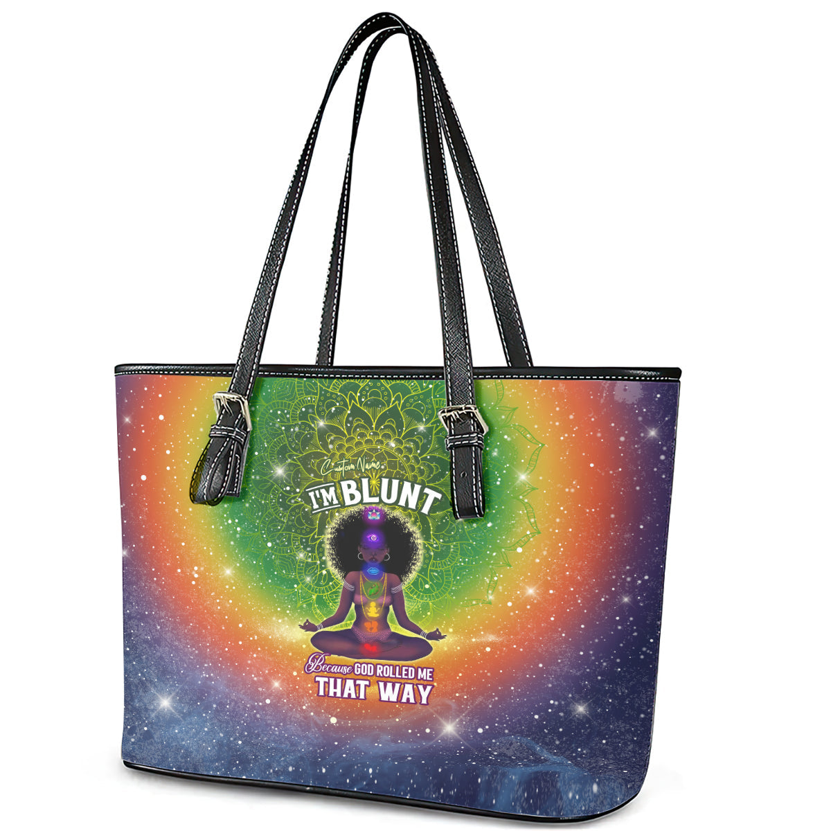 I'm Blunt African Leather Tote Bag Black Women Mandala DT02