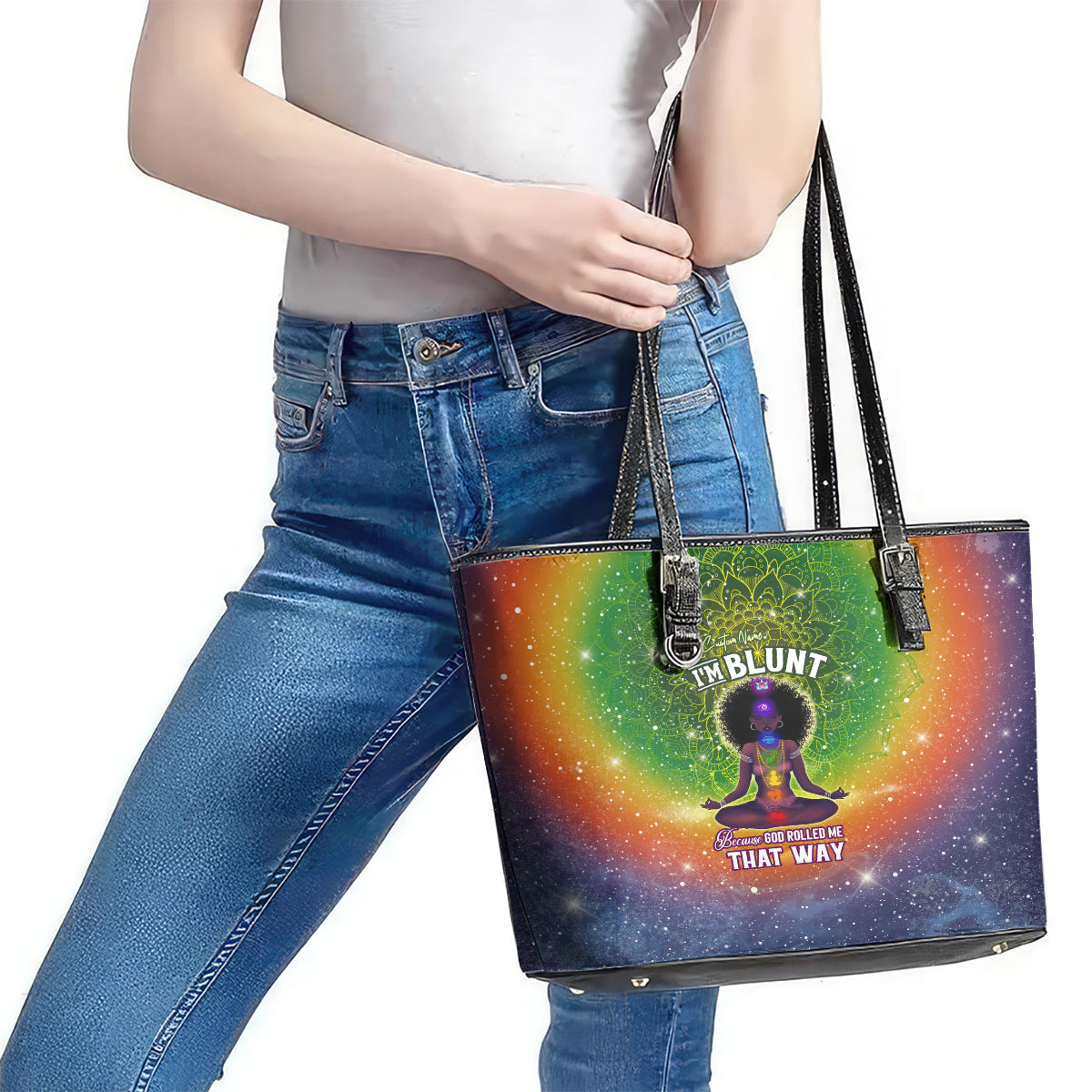 I'm Blunt African Leather Tote Bag Black Women Mandala DT02