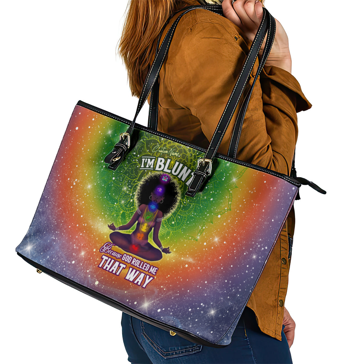 I'm Blunt African Leather Tote Bag Black Women Mandala DT02