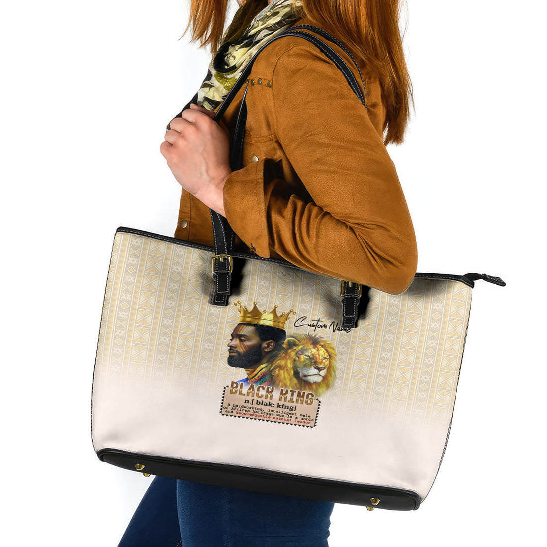 Lion Black King Leather Tote Bag African Heritage DT02