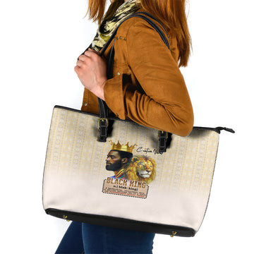 Lion Black King Leather Tote Bag African Heritage DT02