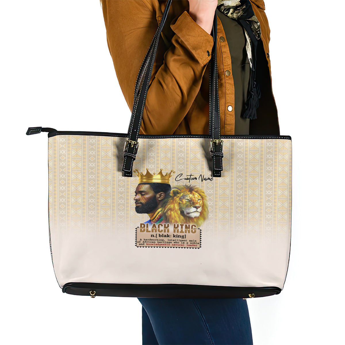 Lion Black King Leather Tote Bag African Heritage DT02