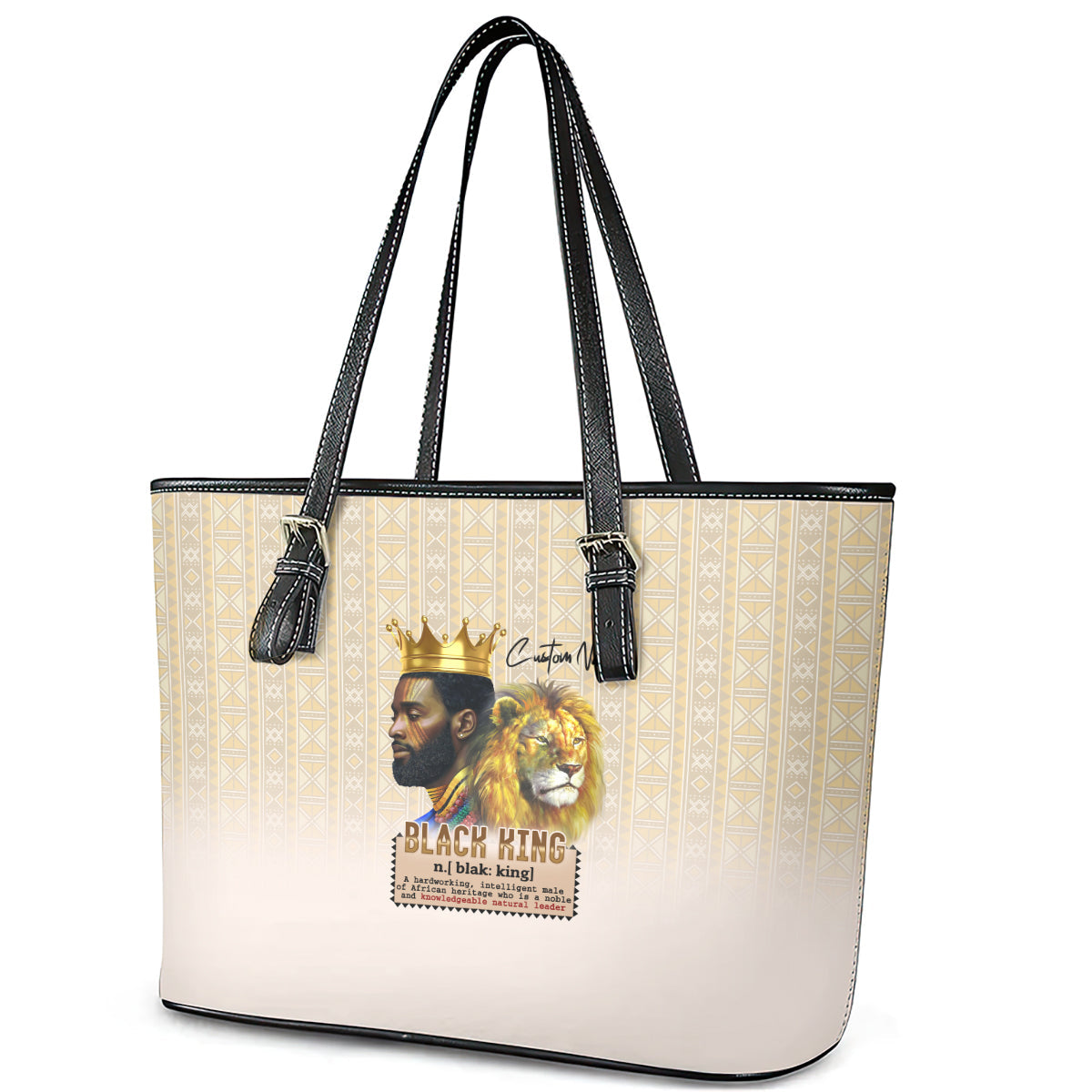 Lion Black King Leather Tote Bag African Heritage DT02
